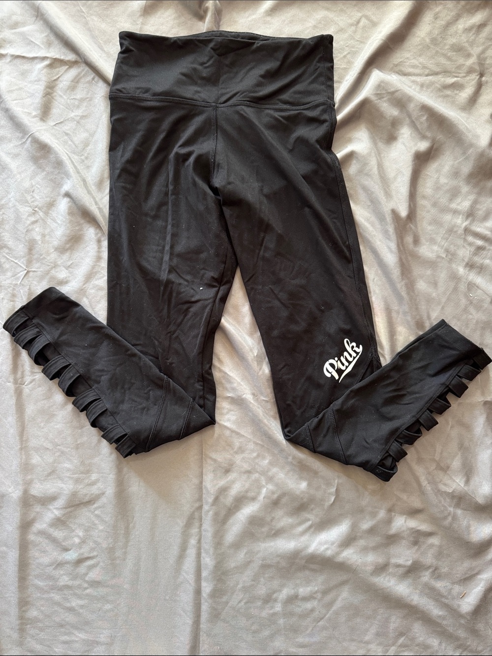 PINK Victoria's Secret Girls' Black Leggings with Ruffle Hem